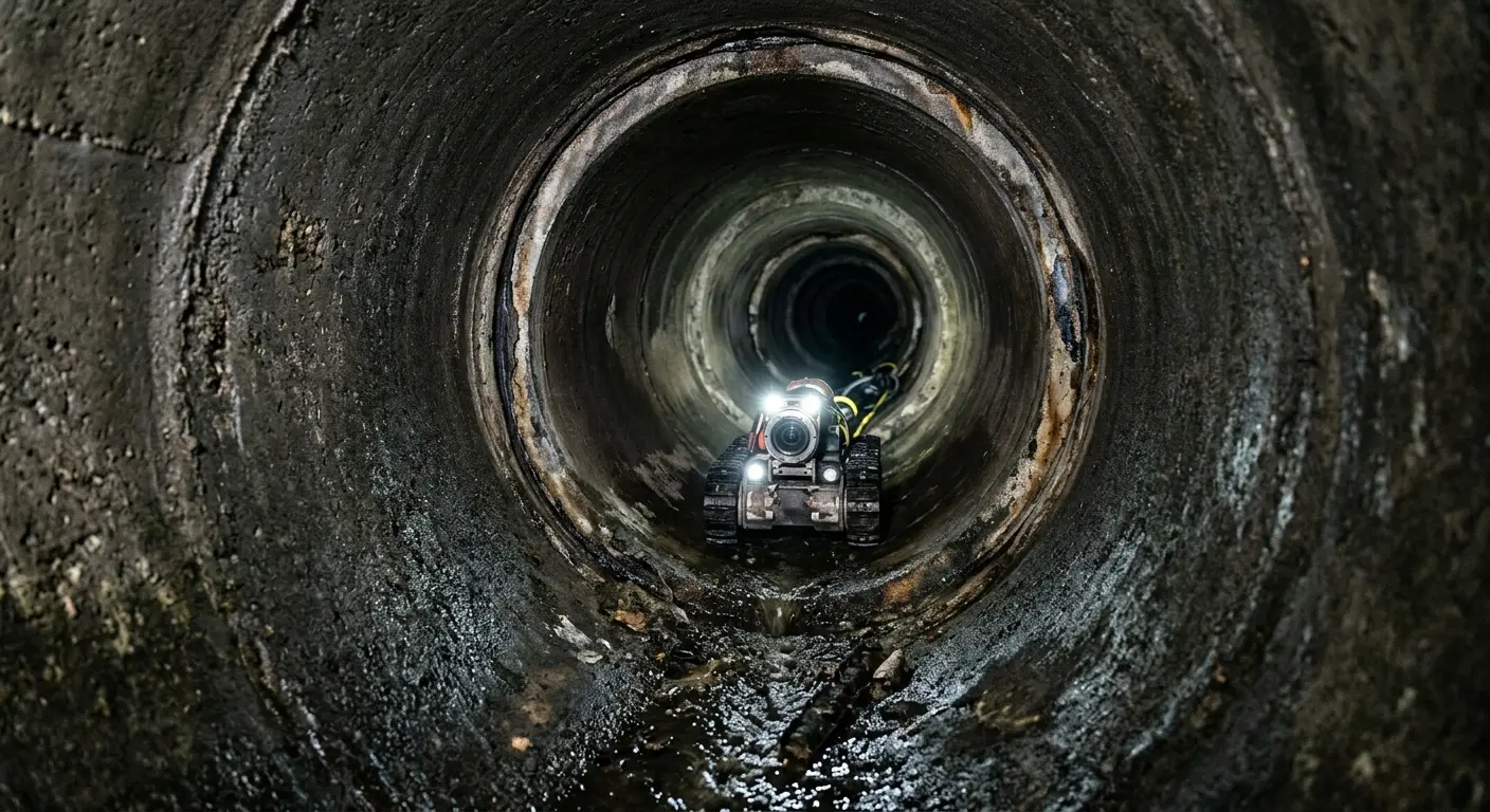 Robotic sewer camera inspecting pipe interior for Drain Snake Service in Delmar